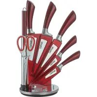 Cheffinger 8-teiliges Profi Messer-Set Messerblock sehr hochwertiges Selbstschärfen Messer Küchenmesser Set Kochmesser Edelstahl in Rot