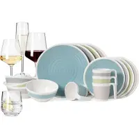 Moritz Melamin Camping Geschirr Set 4 Personen Harmonie 16 Teilig + 16 Milano Gläser Wassergläser Weingläser Champagner-Gläser Flûtes Tafelgeschirr Picknick BBQ Kochgeschirr