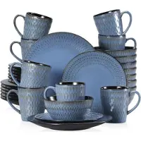 Happyment Lorentino Serviesset – 32-teilig – 4 Personen – Sky Blau – Tafelservice – Essteller, Tiefe Teller und Frühstücksteller – Keramik-Set