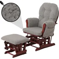 Mendler Relaxsessel HWC-C76, Schaukelstuhl Sessel Schwingstuhl + Hocker Stoff Bouclé 480g/m² grau Gestell dunkel