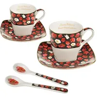 Sonstiges Espresso Porzelann Set für zwei Personen Tassen mit Untertassen und Löffel Mohnblume Geschenkidee Weihnachtsgeschenk