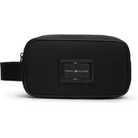 Tommy Hilfiger Kulturbeutel "TH FOUNDATION WASHBAG", Gr. B/H/T: 23cm x 13cm x 10cm, schwarz, Textil, Taschen Kulturbeutel, Unisex Kulturbeutel, Minibag, Waschbeutel mit Logoschriftzug
