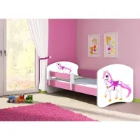ACMA Jugendbett Kinderbett Junior-Bett Komplett-Set mit Matratze Lattenrost und Rausfallschutz Rosa 43 Kleines Pferd 180x80