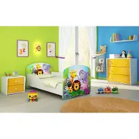 ACMA I Jugendbett Kinderbett Junior-Bett Komplett-Set mit Matratze Lattenrost Weiß 01 Zoo 140x70