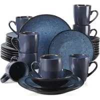 Happyment Elaria Serviesset Tida – 32-teilig – 8 Personen – Blau – Essteller – Tafelservice – Tiefe Teller – Frühstücksteller – Tassen und Untertassen – Servies – Küchenservies