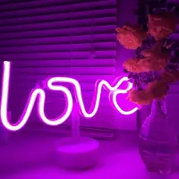 Kopper-24 NEON LED Licht, dekorative Stand-Leuchte, Love pink, ca. 16 x 28 x 8,5 cm