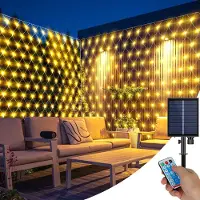 Rosikey Solar Lichterkette Außen Outdoor Led Lichternetz, 1.5x1.5M Wasserdichte Lichtervorhang Netzlicht Für Party Garten Büsche Balkon Deko, Warmweiß