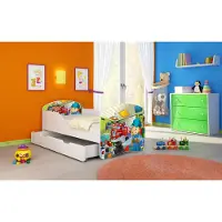 ACMA I Jugendbett Kinderbett Junior-Bett Komplett-Set mit Matratze Lattenrost Weiß 45 Mechaniker 140x70 + Bettkasten