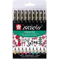 Bruynzeel Sakura - Filzstift mit Pinselstift Pigma Federmäppchen mit 9 Farben | 6 Stück