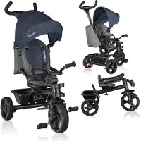 Lionelo Haari Dreirad Kinderdreirad Kinder Lenkstange Fahrrad Baby Kinderwagen Blau