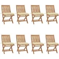 vidaXL Klappbare Gartenstühle mit Kissen 8 Stk. Massivholz Teak