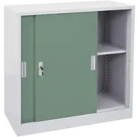 Décoshop26 - Stahlschrank mit abschließbaren Schiebetüren 90x90x45 cm grün 04_0006410