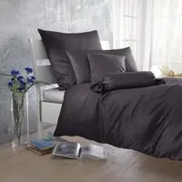 BETTWARENSHOP Uni Mako-Satin Bettwäsche anthrazit 155x200 cm + 80x80 cm - schwarz