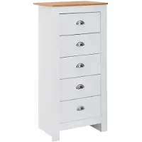 Wohnling Sideboard mit 5 Schubladen 53x114x39 cm Kommode Weiß / Eiche Modern Design Anrichte Hoch Schmal Schubladenkommode Wohnzimmer