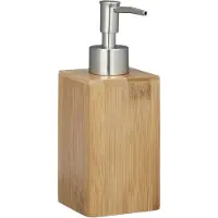 Relaxdays Seifenspender Bambus eckig, manuell, HxBxT: 18 x 6,5 x 8 cm, Lotionspender, natur