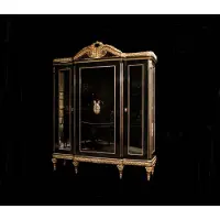 AEA Schwarze Klassische Esszimmergarnitur Esstisch 4x Stühle Vitrine 7tlg