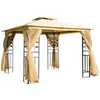 SUCCESS COURIER Luxus Pavillon 3x3m Gartenpavillon Beige Partyzelt mit Doppeldach Moskitonetz Seitenteilen Gartenzelt wasserabweisend Metallgestell Festzelt Pagode Fl
