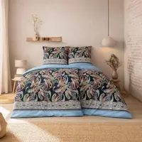 Estella Mako Interlock Jersey Bettwäsche Siena indigo 155x200 cm + 80x80 cm - blau;bunt