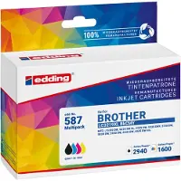 Edding EDD-587 Tintenpatronen Multipack, Schwarz, Cyan, Magenta, Gelb kompatibel zu Brother LC3219XLBK/C/M/Y Multipack 4, Schwarz, Cyan, Magenta, Gelb, 63 ml, 18 ml, 4 Stück(e), 2940 Seiten, Multipack