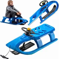 Kadax Kunststoffschlitten mit Hupe, Kinderschlitten aus Kunststoff, Rodel mit Blechbeschlag