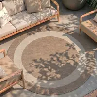 FRAAI In- & Outdoor Teppich Rund - Sierra Border Beige Creme Ø 80 cm