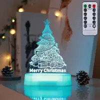 Rosikey 3D Weihnachten Nachtlicht LED Illusion Lampe mit 7 Farben Batteriebetrieben Nachtlichter mit Fernbedienung Nachttischlampe Party Weihnachtsdekoration