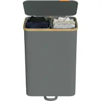 Songmics Wäschekorb mit Deckel, Wäschesammler, Wäschesortierer LCBB35532GN01