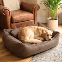 4L Textil TEO Hundekorb mittelgroße Hunde Kuscheliges Hundebett mit Bezug Hundekissen flauschig Hundekörbchen Hundesofa (100x80 cm, Braun)