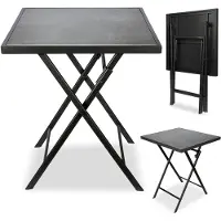 Ed Brubaker Gartentisch Bergamo - 58 x 58 cm Balkontisch wetterfest - Metall Beistelltisch klappbar - Campingtisch eckig mit Stein Optik - Klapptisch