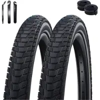 Schwalbe 2 x Pick Up Performance Super Defense Fahrradreifen Schwarz/Reflex 55-559 (26 x 2.15) + 2 x Schläuche DV13 inkl. Reifenheber