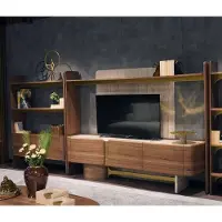 AEA Luxus Wohnwand Design Wohnzimmer Garnitur Möbel Braun Holz Bücherregal Regale