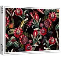 Raxxa Premium-Puzzle "Mitternacht im Dschungel: Tropisches Vintage-Design mit roten Passionsblumen und Blättern", 1000 Teile