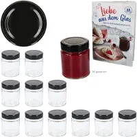 MamboCat 12er Set Marmeladenglas 161ml Einmachglas Deep TO58 Deckel Schwarz Heft