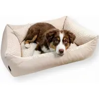 4L Textil TEO Hundekorb mittelgroße Hunde Kuscheliges Hundebett mit Bezug Hundekissen flauschig Hundekörbchen Hundesofa (80x60 cm, Beige)