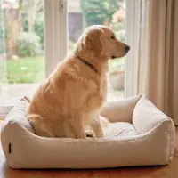 4L Textil TEO Hundekorb mittelgroße Hunde Kuscheliges Hundebett mit Bezug Hundekissen flauschig Hundekörbchen Hundesofa (120x100 cm, Beige)