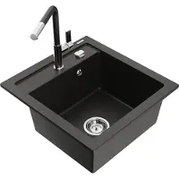Mexen Vito 1-Becken-Granit-Spüle mit Mischbatterie Flora, Schwarz/Gold metallisch - 6503-75-670401-07