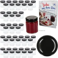MamboCat 48er Set Marmeladenglas 161ml Einmachglas Deep TO58 Deckel Schwarz Heft