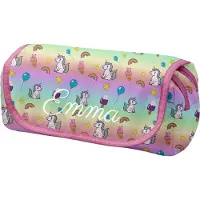 Ferocity Personalisierte Mäppchen Federtasche mit Namen Schlamperbox Federmäppchen mit Klettverschluss Klappe Schüleretui Stiftemappe mit zwei Reißverschlüssen Unicorn Ice [151]
