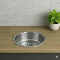 Faizee Home Einbau Edelstahlspüle Ø42 cm – Rundbecken mit Siphon-Set