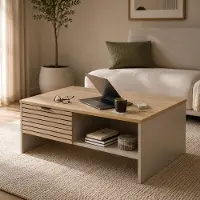 Lomadox Wohnzimmer Couchtisch, 110 cm breit, in Kaschmir Beige mit Eiche, 2 Schubladen, Lamellenoptik - ISCHIA-36