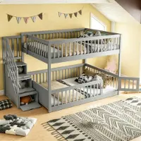 Xkiss Etagenbett, Kinderbett mit Schubladen, Holzeinzelbett mit Stauraumbett für Kinder 140 x200