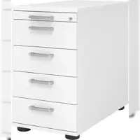 Bümö Schreibtisch Schrank abschließbar, Schubladenschrank Holz in weiß, Container mit Schubladen - Schubladen Schrank Büro, Schreibtisch Container