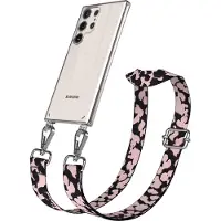 EAZY CASE Handykette - Verstellbarer Trageriemen kompatibel mit Samsung Galaxy S23 Ultra, Handykordel mit transparenter Silikon-Hülle, Karabiner Silber, Camouflage Style, Band in Rosa