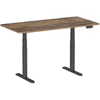 KIMEX - Motorisierter Sitz-Steh-Schreibtisch 150x75cm, Tischplatte mit rustikalem braunen Finish und abgerundeten Kanten/Schwarzes Gestell