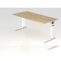 Proregal Schreibtisch Mauri | Eiche | Weißes Gestell | BxT 180x80cm | Arbeitshöhe 68-86cm | höhenjustierbar, 2cm Raster | C-Fuß-Gestell