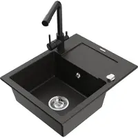 Mexen Enzo 1 Becken-Granitspüle mit Abtropffläche und Mischbatterie Duero, Schwarz/Gold metallisch - 6506-75-671600-70