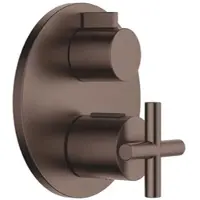 Dornbracht TARA UP-Thermostat mit Einweg-Mengenregulierung, Abdeckplatte Ø 150 mm, Skalengriff mit Sicherheitssperre bei 38°C, Heißwasserbegrenzung voreinstellbar – Dark Bronze gebürstet (PVD)