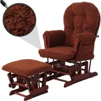 Mendler Relaxsessel HWC-C76, Schaukelstuhl Sessel Schwingstuhl + Hocker Stoff Bouclé 480g/m² rostbraun Gestell dunkel