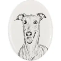 Art-Dog Italienisches Windspiel, Italian Greyhound - Gedenktafel mit einem Foto eines Hundes, Grabplatte mit Druck, personalisierte ovale Platte der Marke