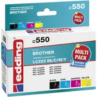Edding EDD-477 Tintenpatronen Multipack, schwarz, cyan, magenta, yellow kompatibel zu Brother LC223BK/C/M/Y, Schwarz, Cyan, Magenta, Gelb, 13 ml, 8 ml, 4 Stück(e), 550 Seiten, Multipack